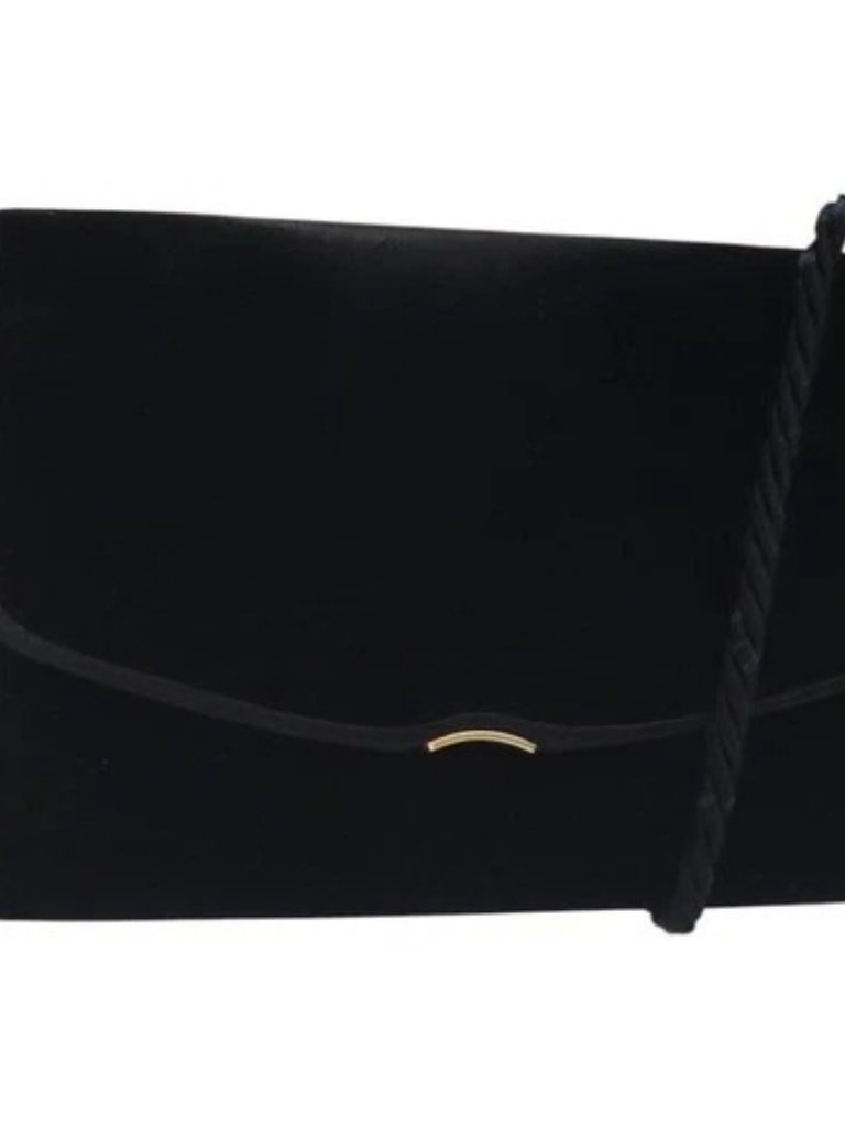 Gucci Shoulder Bag Velor Black Gold Auth Ba3030